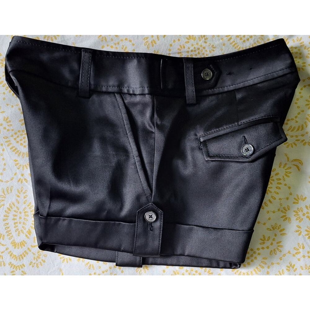 EXPRESS Black Satin Cuffed Dressy Micro Shorts Flap Pockets Y2K Size 2 Small $49 - Picture 4 of 7